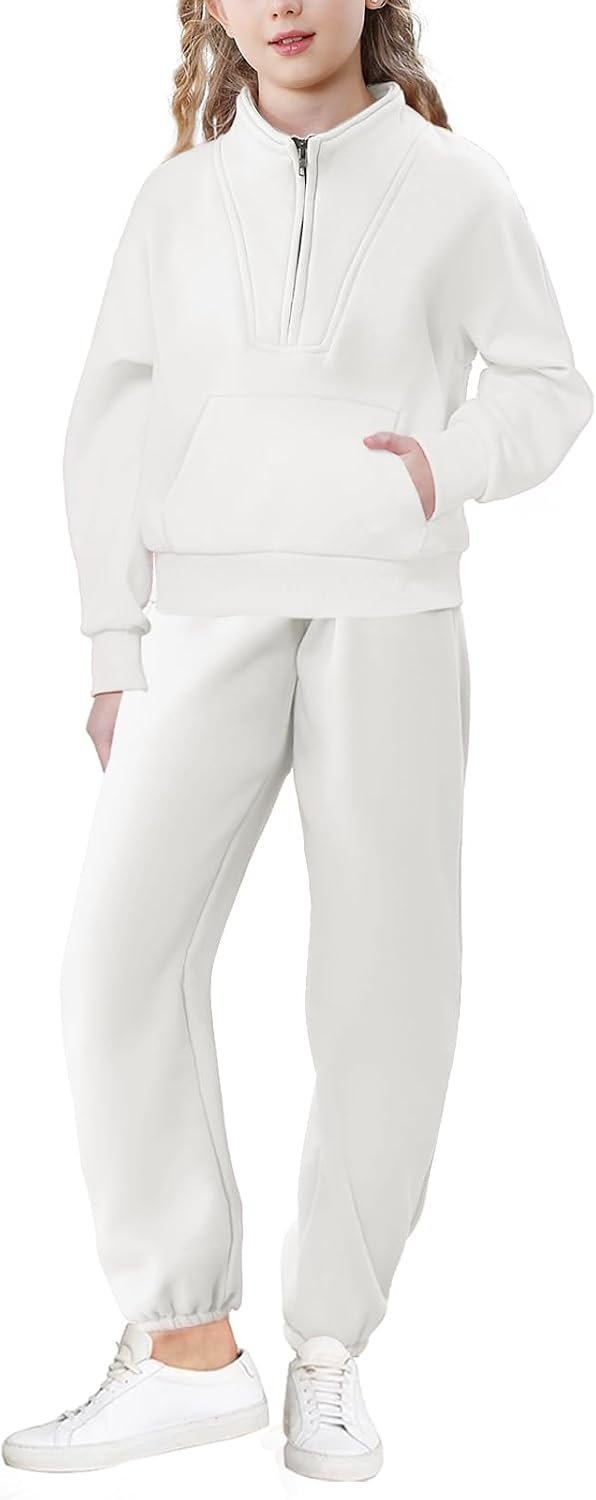 Girls Clothing Sets Half Zip Sweatsuit Outfits Sweatshirt and Sweatpants Fleece Pullover Joggers Set with Pockets