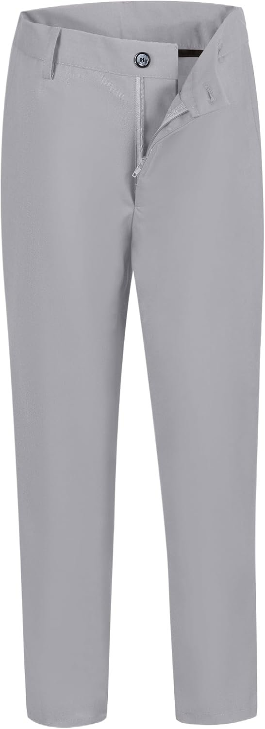 Boys Dress Pants Adjustable Waist Flat Front Casual Wear Slim Fit School Uniforms Pants