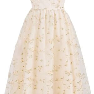 Girls' Floral Embroidery Mesh Midi Dresses Elegant Flowy Summer A Line Cami Dress