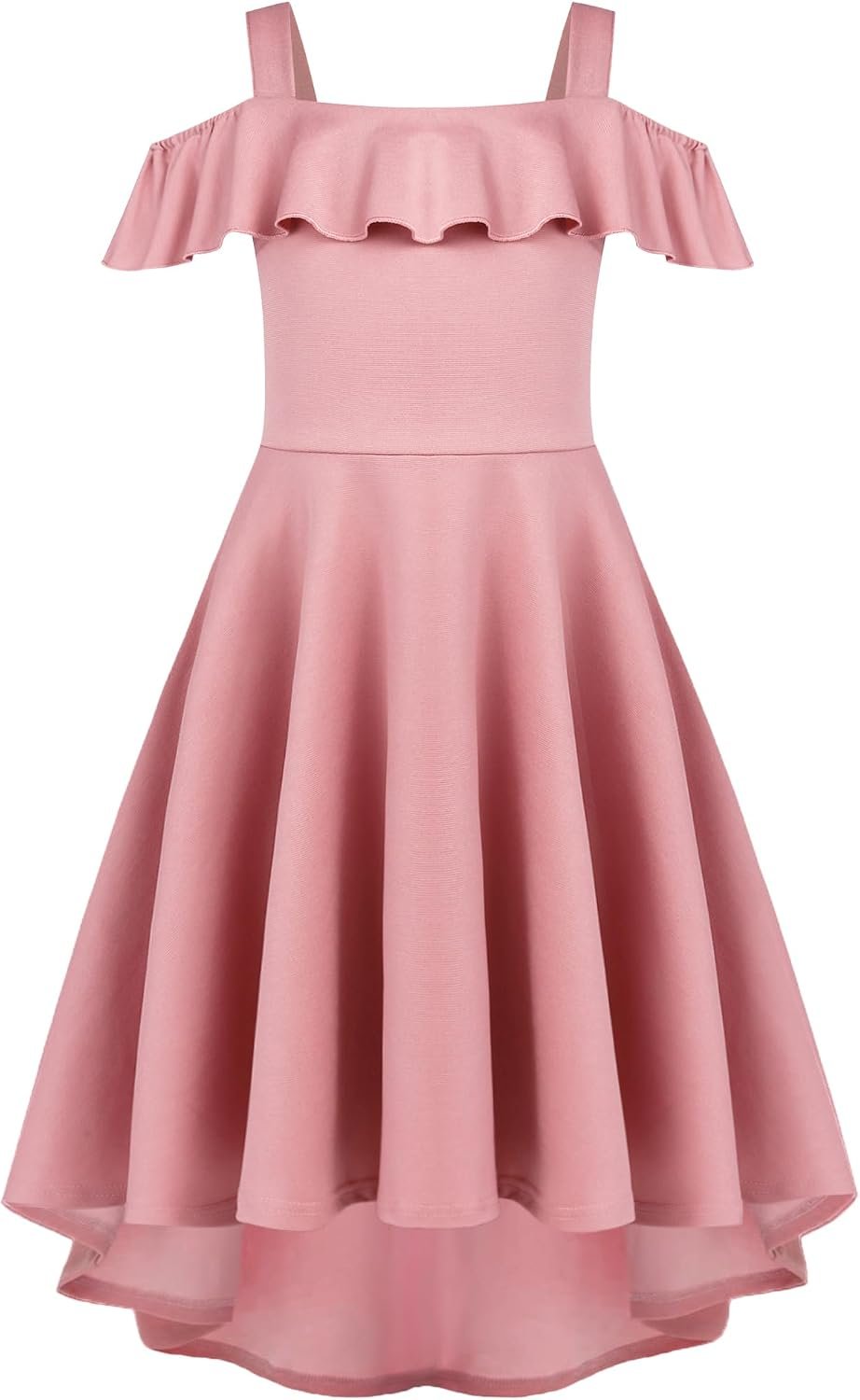 Girls Summer Dress Off Shoulder Flutter Sleeve Midi Swing Cassual Formal Dresses with Pocket