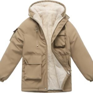 Winter Kids Boys Snow Coats Black Puffer Jacket Hooded Clothes Fleece-Lined Wear