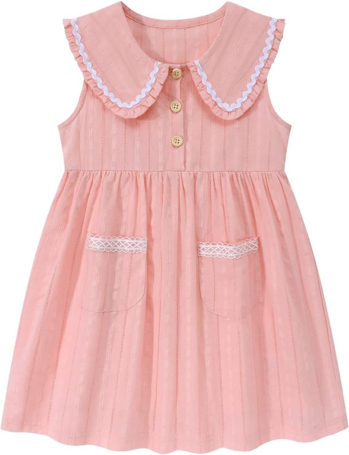 Little Girls Peter Pan Collar Dress Easter Spring Summer Cotton Sleeveless Sundress