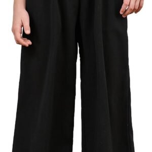 Girl's Linen High Waist Smocked Paperbag Wide Leg Pants Long Trousers