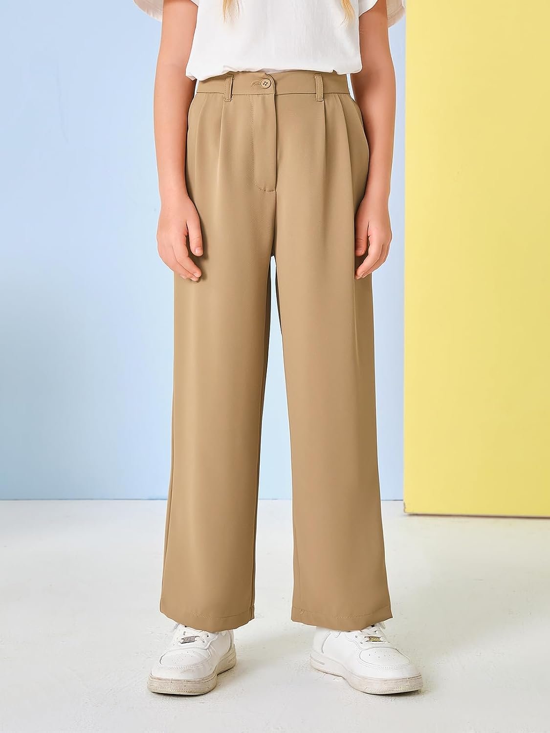Kids Girls High Waist Wide Leg School Uniform Pants 5-14 Years - Image 2