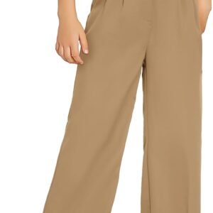 Kids Girls High Waist Wide Leg School Uniform Pants 5-14 Years