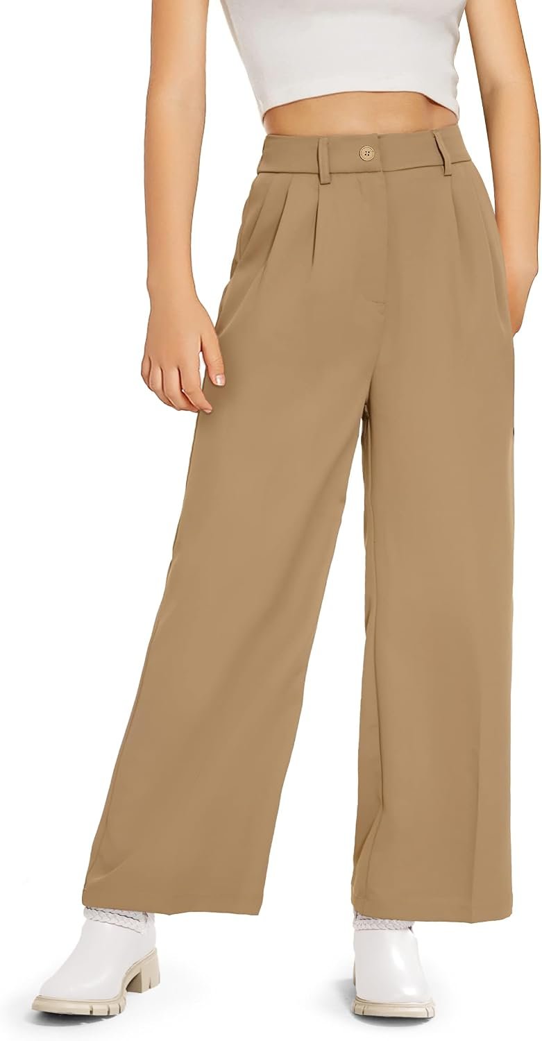 Kids Girls High Waist Wide Leg School Uniform Pants 5-14 Years