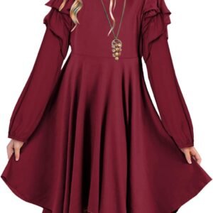 Girl Long Sleeve High Low Dresses Tween Cute Swing Dress Size 6-15 Years
