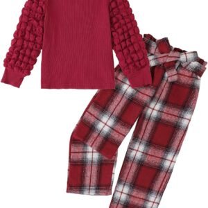 Little Girls Clothes 2 Piece Outfit Kids Long Sleeve T Shirt Pant Set Cute Fall Winter Outfits for Girl Age 4-8