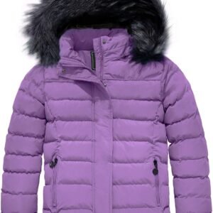 Girls' Puffer Jacket Soft Fleece Lined Warm Hooded Winter Coat