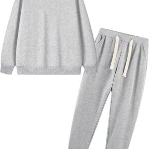 Boys Girls 2 Piece Tracksuit Athletic Sweatsuits Set Unisex Kids Crewneck Sweatshirt and Jogger Sweatpants with Pockets