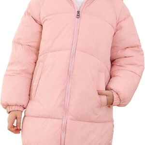 Girls Winter Coats Hooded Puffer Jackets Medium Length Down-like Cotton Coats Snow Outwear 5-12Y
