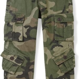 Boys' Camo Military Cargo Pants, 8 Pockets Casual Outdoor Scout Hiking Trousers