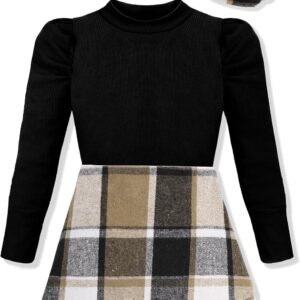 Girls Clothes 3PCS Sets Long Sleeve Solid Shirt Irregular Hem Skirt Pants with Beret Hats Winter Girls Skirt Sets