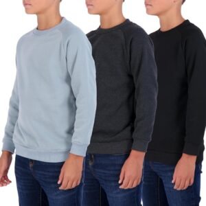 3 Pack Boys' Fleece Crew Neck Long Sleeve Sweatshirt - Soft Pullover Sweaters for Youth Kids Boys & Girls