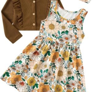 Toddler Girls Dresses and Cardigan Sets 2 Piece Fall Picture Day Outfits 2-6T