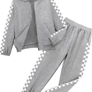 Unisex Boys Girls Clothes Plaid 2 Piece Outfits Athletic Tracksuit Hooded Sweatshirt and Sweatpants Kids Sweatsuits