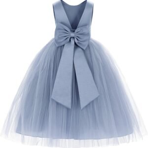 -Back Satin Flower Girl Dress Toddler Communion Gown Formal Dresses 219
